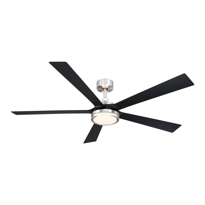 TorchAire 64 inch Indoor/Outdoor Ceiling Fan with LED CCT Select Light Kit - Brushed Nickel with Black blades, Matte Black