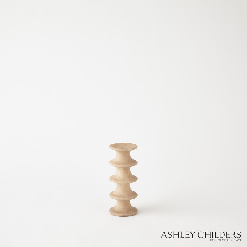 Ridge Alabaster Candlestick-Lg, 7.25" H x 3" W x 3" D, Brown