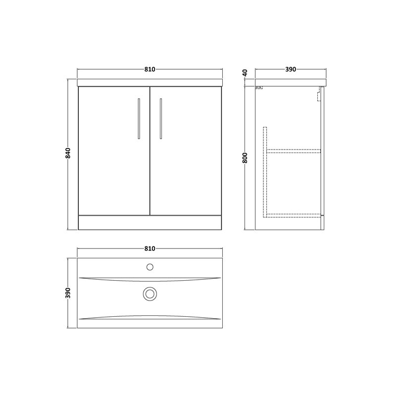810mm Single Bathroom Vanity with Drop In Vitreous China Basin, Midnight Blue