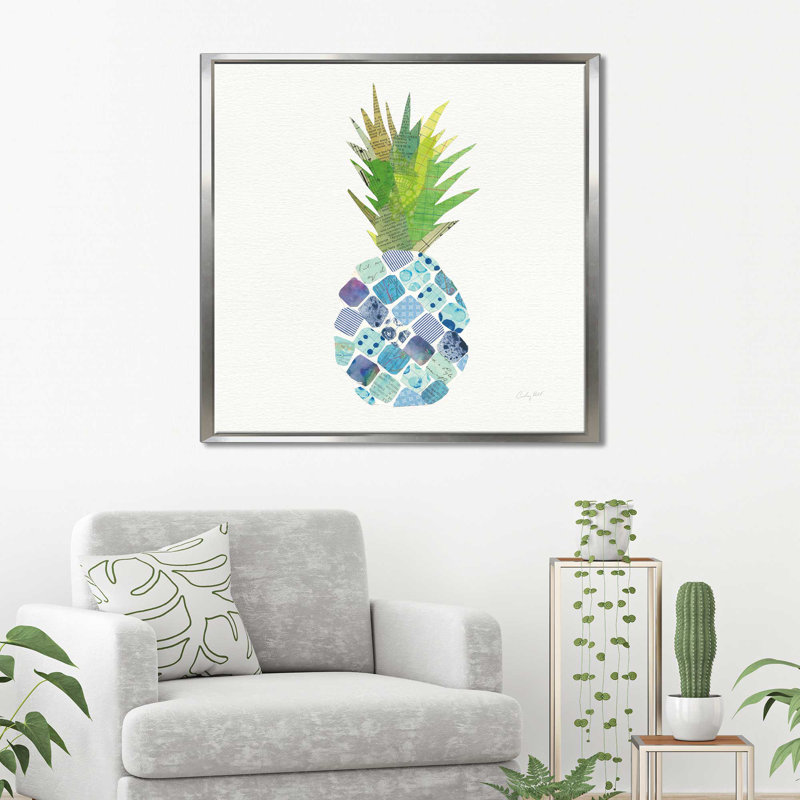 «Tropical Fun Pineapple II», reproduction d'art sur toile encadrée, H 39,5 po x l 39,5 po x P 2 po, Cadre flottant argent