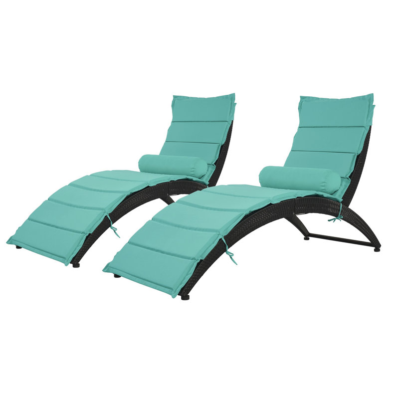 Nantan Outdoor Wicker Chaise Lounge, Turquoise