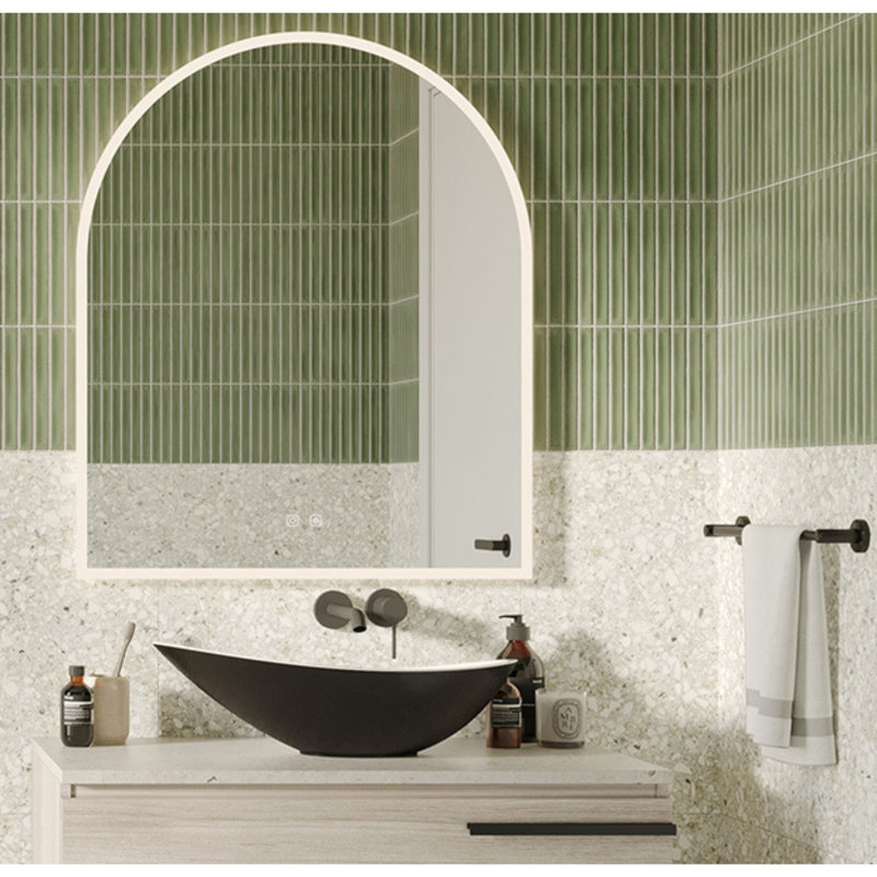 Gemma 30" x 36" Arched LED Mirror with Heated Defogger, Adjustable Light Temperature & Brightness Settings