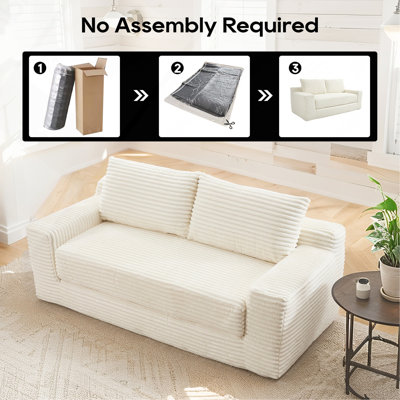 Convertible 2-in-1 Corduroy Loveseat Sofa Bed with Memory Foam & Steel Frame for Small Spaces (No Assembly)