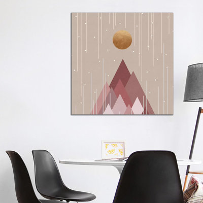 Sun & Mountains Coral Pink 1 Piece Wrapped Canvas Wall Art