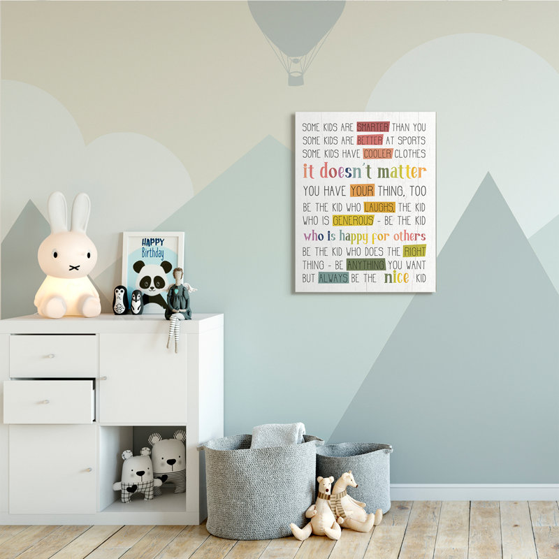 Be The Nice Kid Sentiments Rainbow Text Pop, Toile tendue, H 40 po x l 30 po x P 1,5 po
