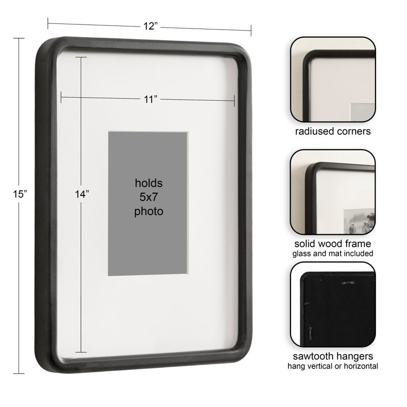 Rounded Rectangle Wood Frame Set, 5" W x 7" H, Black
