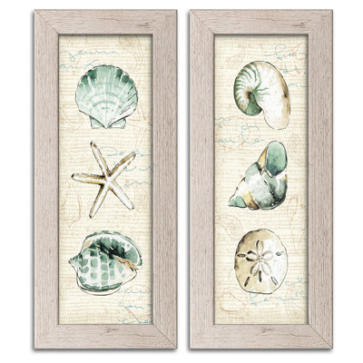 «Beautiful Spa Shells; «Conch, Starfish, Sand Dollar and Unicorn Shell», ensemble de 2 impressions encadrées