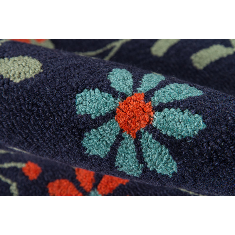 Tapis bleu marine en laine touffeté à la main Annechien, Rectangle 5 pi x 8 pi