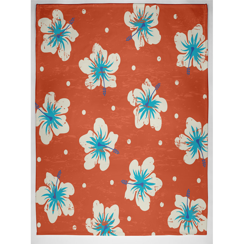 Tashi Plain Weave / Muslin Throw Blanket, Orange/White/Blue