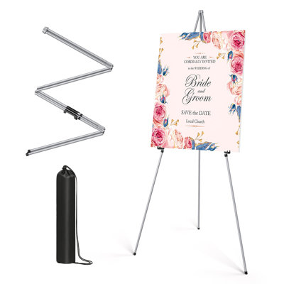 63" Display Artist Easel Stand – Collapsible & Portable Tripod Metal Easel For Art, Posters, Weddings & Paintings – Easy Folding Adjustable Floor Stand For Display Shows