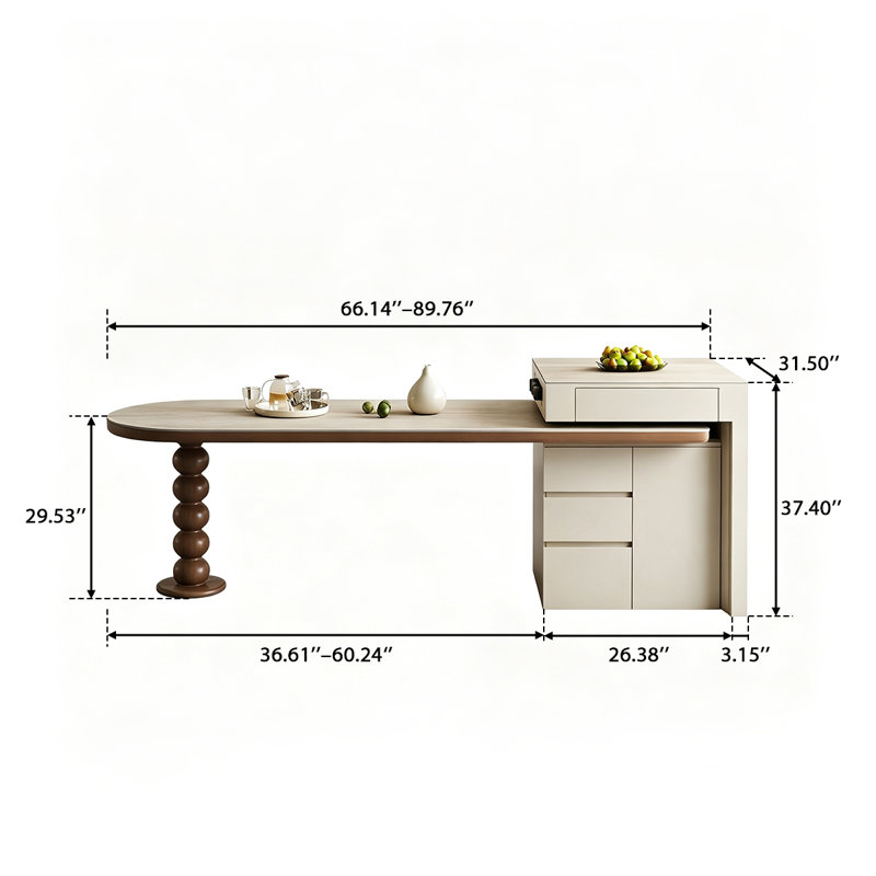 Îlot de cuisine 89,76 po style français, H 37,4 po x l 89,76 po x P 31,5 po