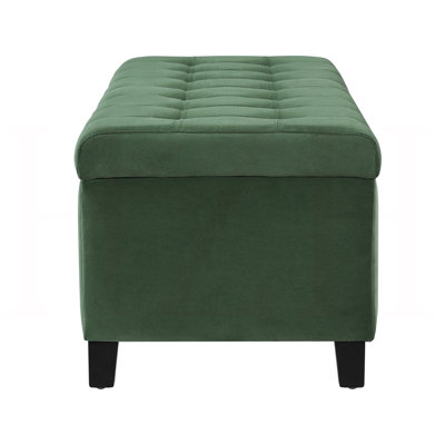Upholstered Storage Ottoman Bench, Entryway Bench, End of Bed Bench and Ottoman Foot Rest for Bedroom, Retro Green, 300 lbs
