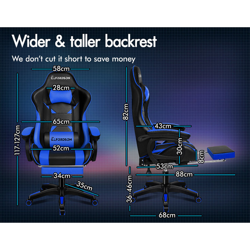 Metro Lane Gaming Chair with Headrest, Blue/Black
