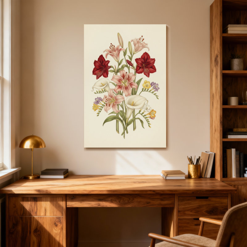 Bouquet de plantes et de fleurs avec lys et lis Calla, H 12 po x l 18 po