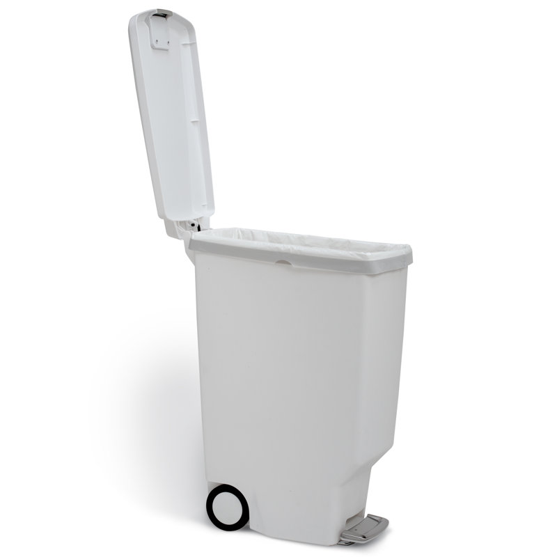White Slim Plastic Kitchen Step Trash Can with Pedal and Lock