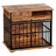 Cage pour chien spacieuse avec plateau et compartiment latéral, assemblage facile, rangement fonctionnel pour l'extérieur, placage vieilli, intérieur moderne