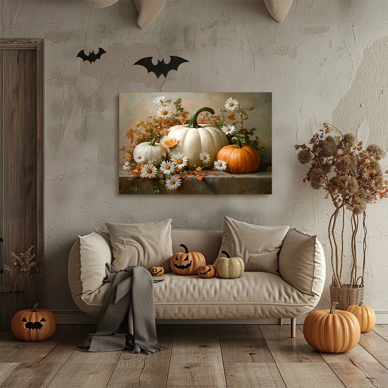 Art mural rétro de citrouille d'Halloween, H 20 po x l 30 po