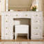 Coiffeuse luxueuse avec 10 ampoules Hollywood, 3 modes d'éclairage couleur, une coiffeuse classique avec tabouret rembourré et 9 tiroirs de rangement pour la chambre à coucher, blanc