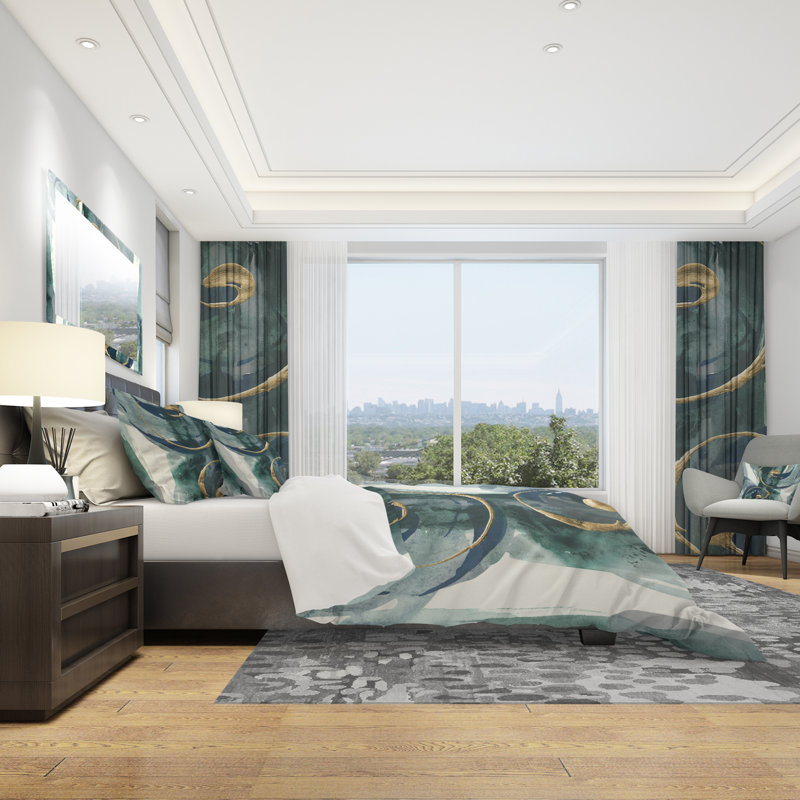Metallic Indigo and Gold II - Posh & Luxe Duvet Cover Set - Microfiber Polyester, King Duvet Cover + 2 Shams