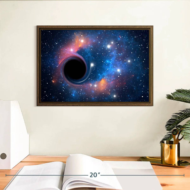 Trou noir dans l'espace, 13 po x 9 po, Cadre flottant noyer