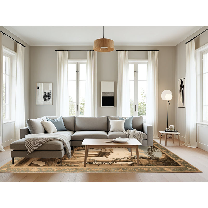 Tapis brun français lavable à la machine, Rectangle 8 pi x 12 pi