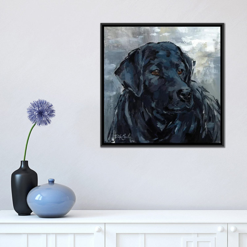 «Loyal Lab» par Debi Coules, reproduction sur toile, H 18 po x l 18 po x P 1,5 po, Toile avec cadre noir, Pas de tapis