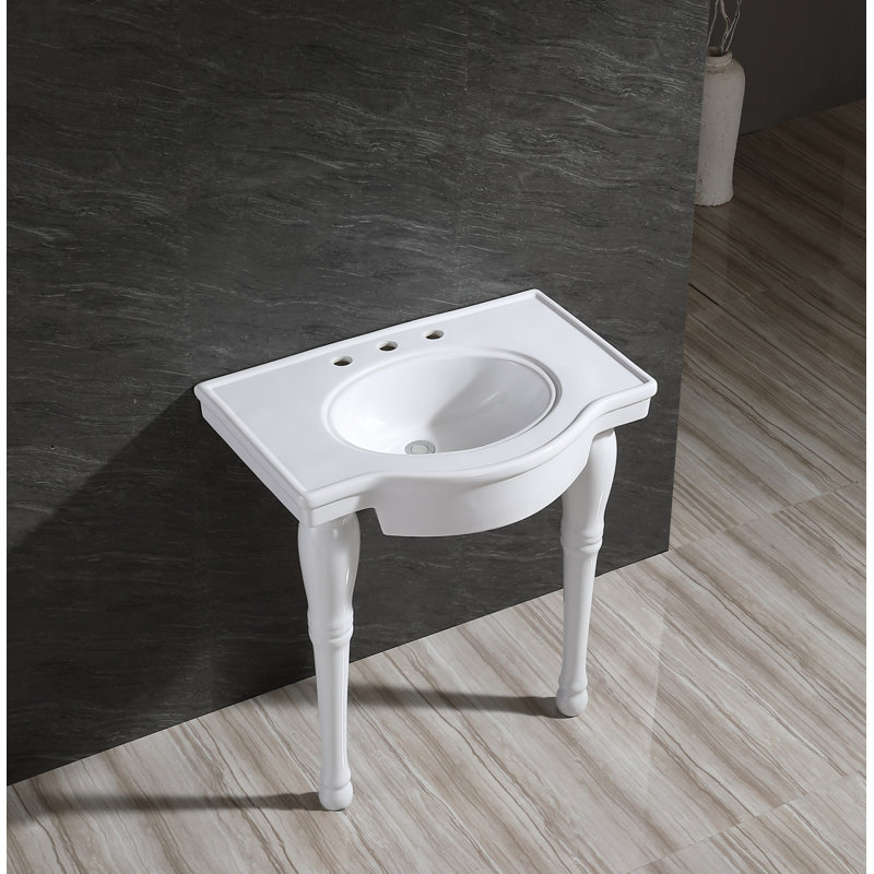 Lavabo de salle de bain console rectangulaire en céramique avec trop-plein Templeton