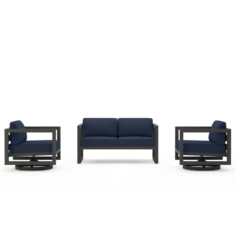 Avion 3 Piece Loveseat Set With Swivel, Spectrum Indigo Sunbrella®, Slate