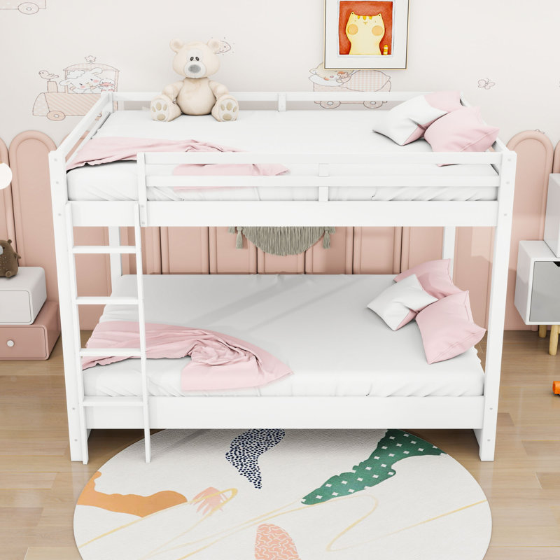 Grand lit superposé en bois avec échelle, Blanc