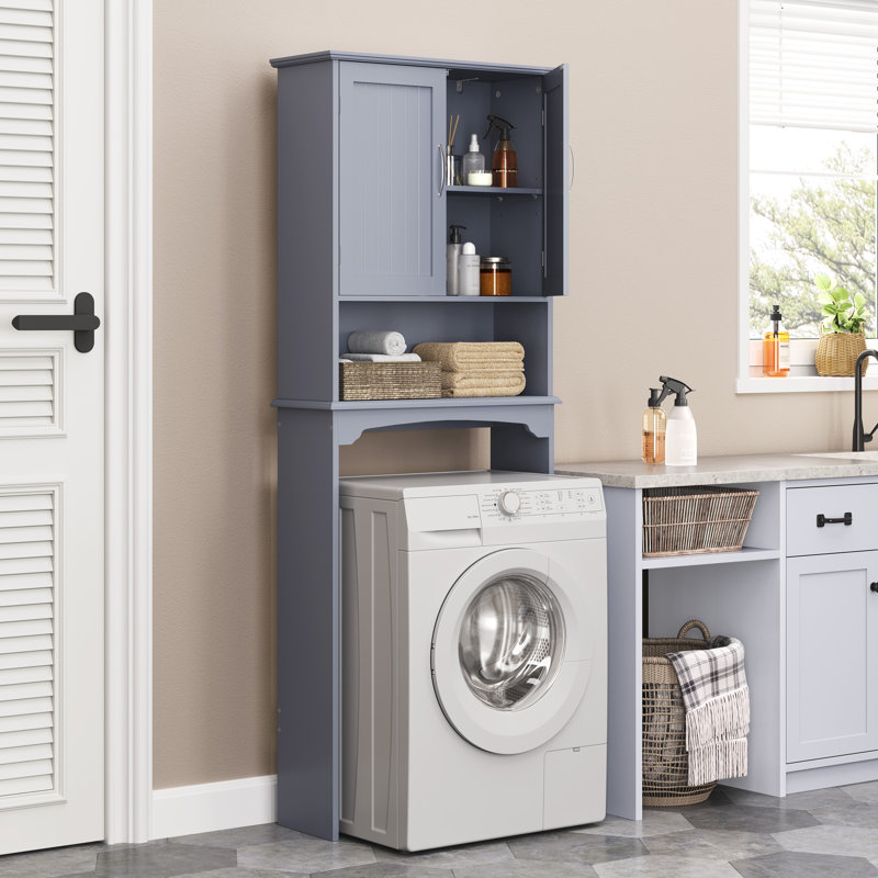Dharmraj Over The Toilet Bathroom Storage With Upper Cabinets And Open Shelves, Gray