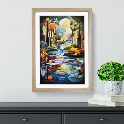 XYZ-FRM-V1223-5221 Pond Cubism - Single Picture Frame Print on Wood