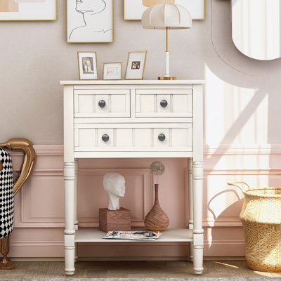 Console étroite et mince avec trois tiroirs de rangement pratiques et une tablette inférieure spacieuse, idéale pour ajouter style et fonctionnalité à votre maison