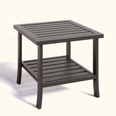 Table d'appoint carrée en métal pour l'extérieur, table de bout pour terrasse toutes saisons à 2 niveaux
