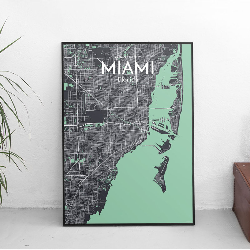 « miami city map », reproduction d’impression sur affiche en rêve, H 27,6 po x l 19,7 po x P 0,05 po