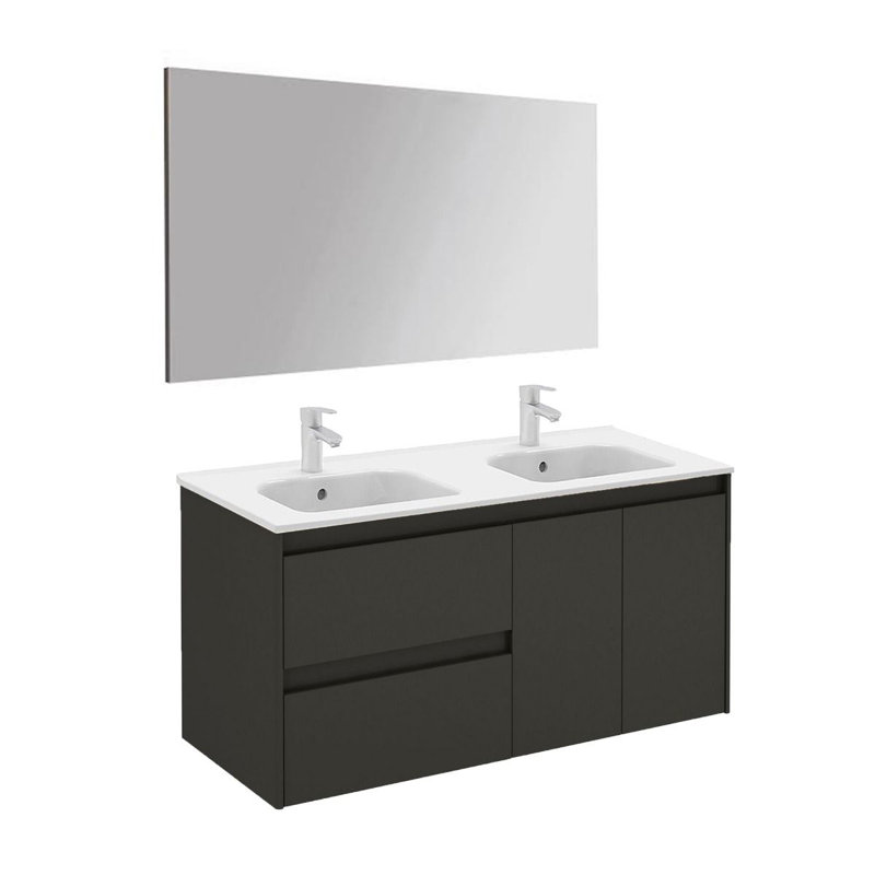 Ensemble de meuble-lavabo double mural 48 "avec miroir Ambra, Anthracite lustré