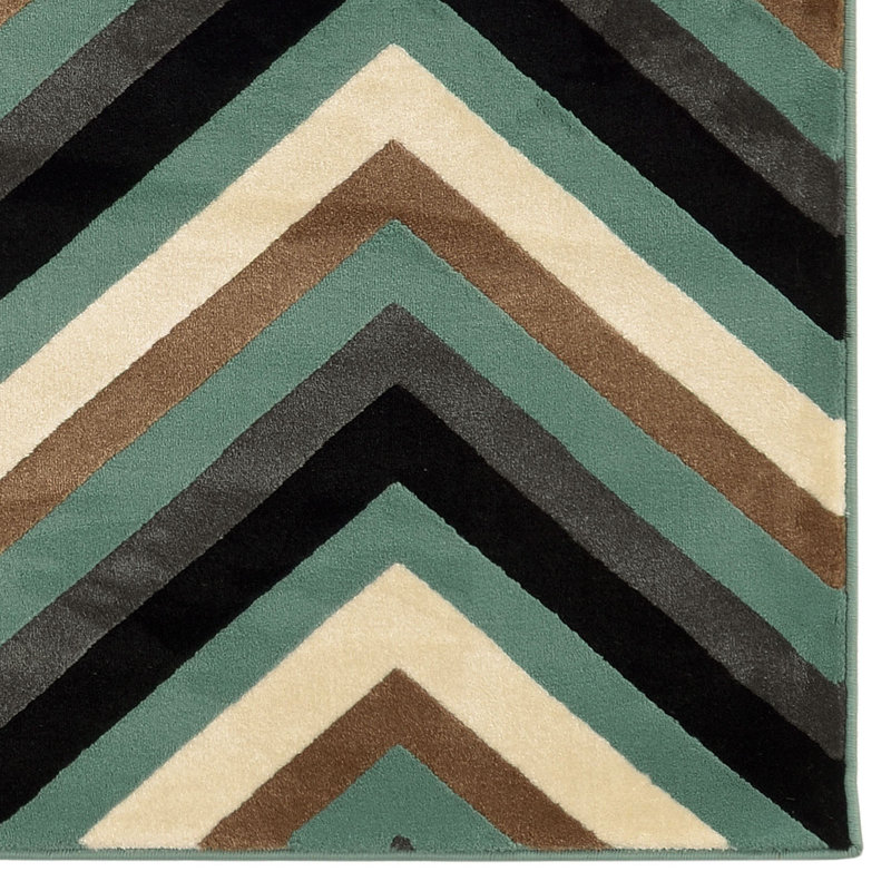 Tapis à chevrons turquoise / gris Aahyan, Rectangle 5 pi x 7 pi