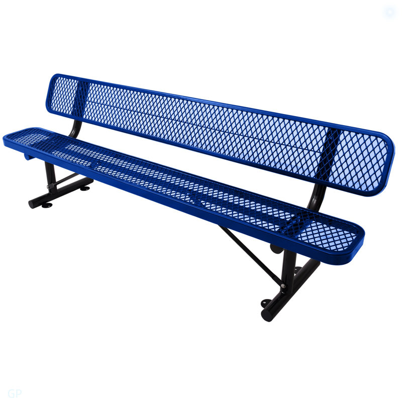 Banc d'extérieur en acier avec dossier, H 32,65 po x l 96,06 po x P 23,17 po, Bleu / Noir