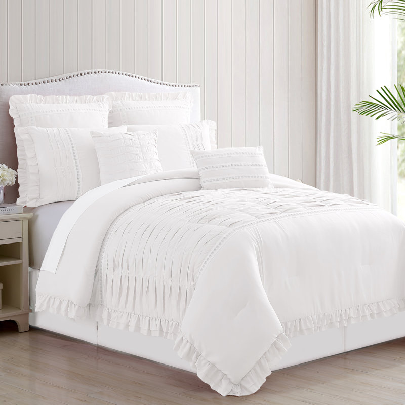 Modern Threads Antonella 8-Piece Pleated Comforter Set, Queen Comforter + 7 Additional Pieces, Blue