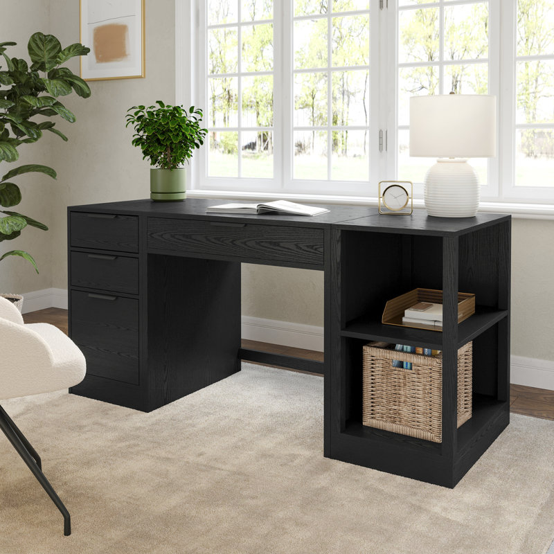 Martha Stewart Kayden Modular Desk, 2-Tier Shelf And File Cabinet, Black