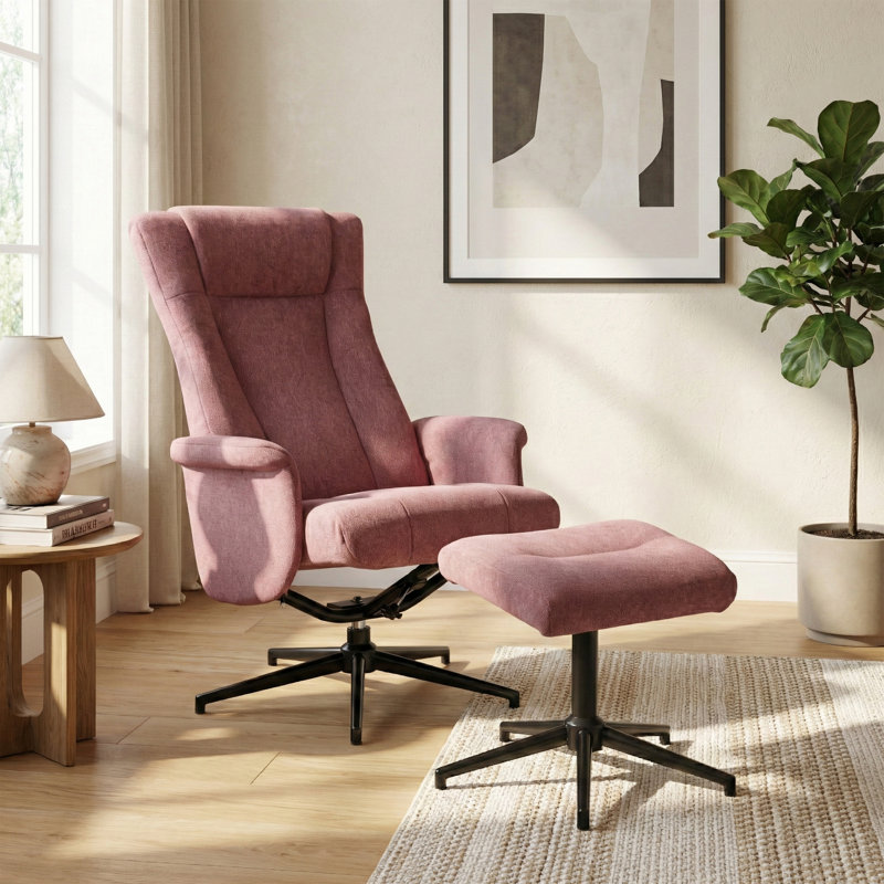 Morganti TV Chair with Stool, Pink Polyester Blend