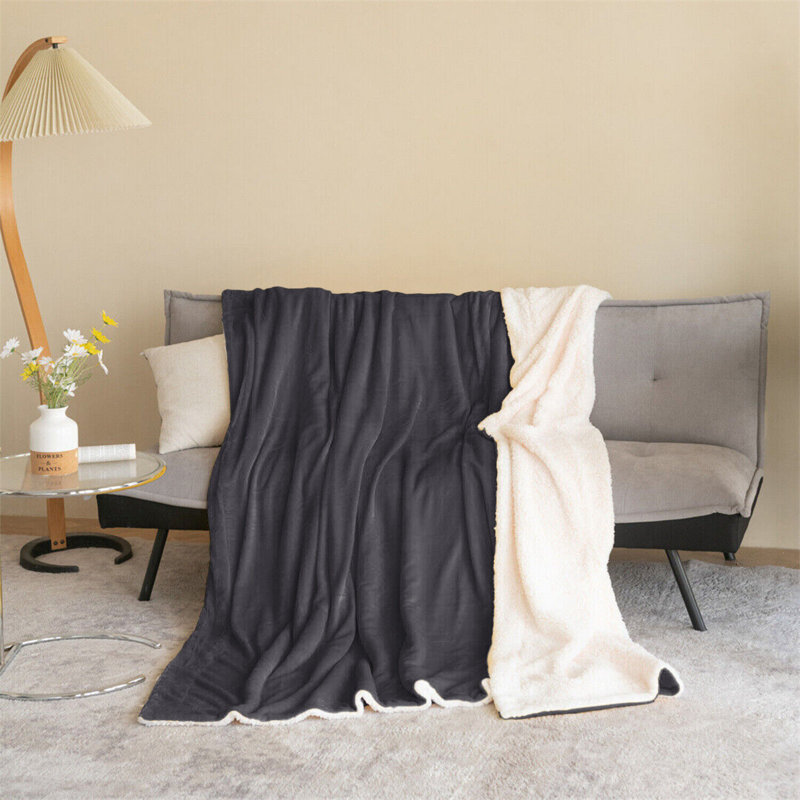 Diya Soft Sherpa Fleece Fur Thick Dual Sided Flannel Reversible Blanket Throw, W200 x L240cm, Grey