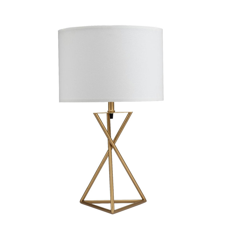 Lampe de table contemporaine en métal doré avec abat-jour blanc