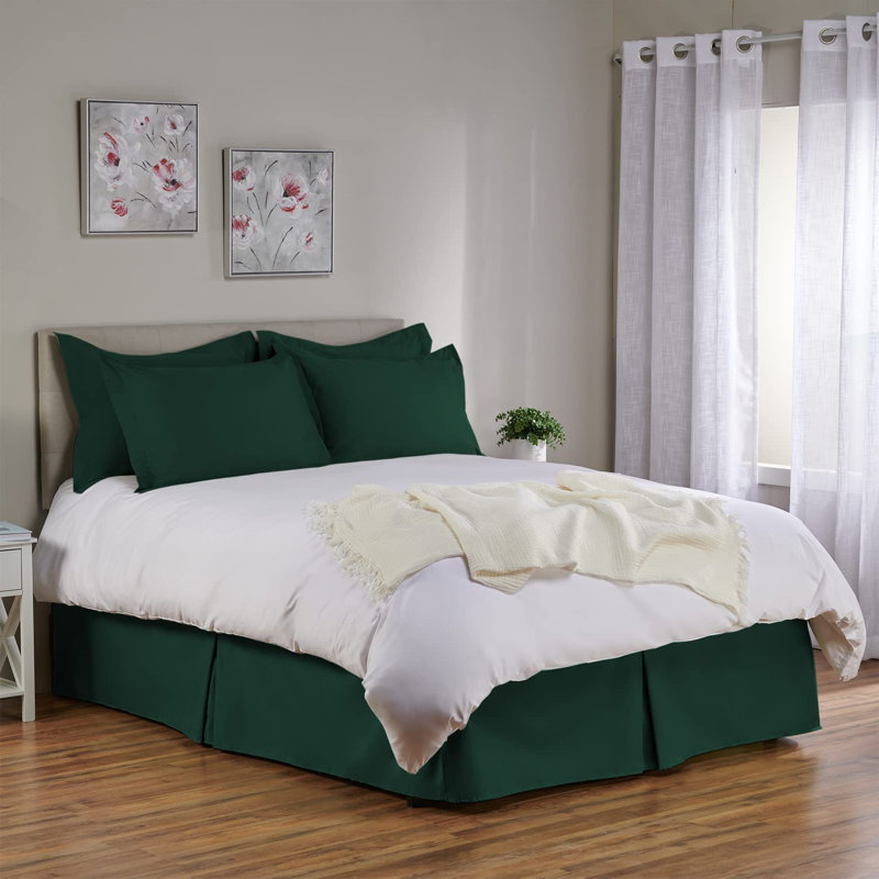 White Full Cotton Blend Tailored Bed Skirt with Split Corners