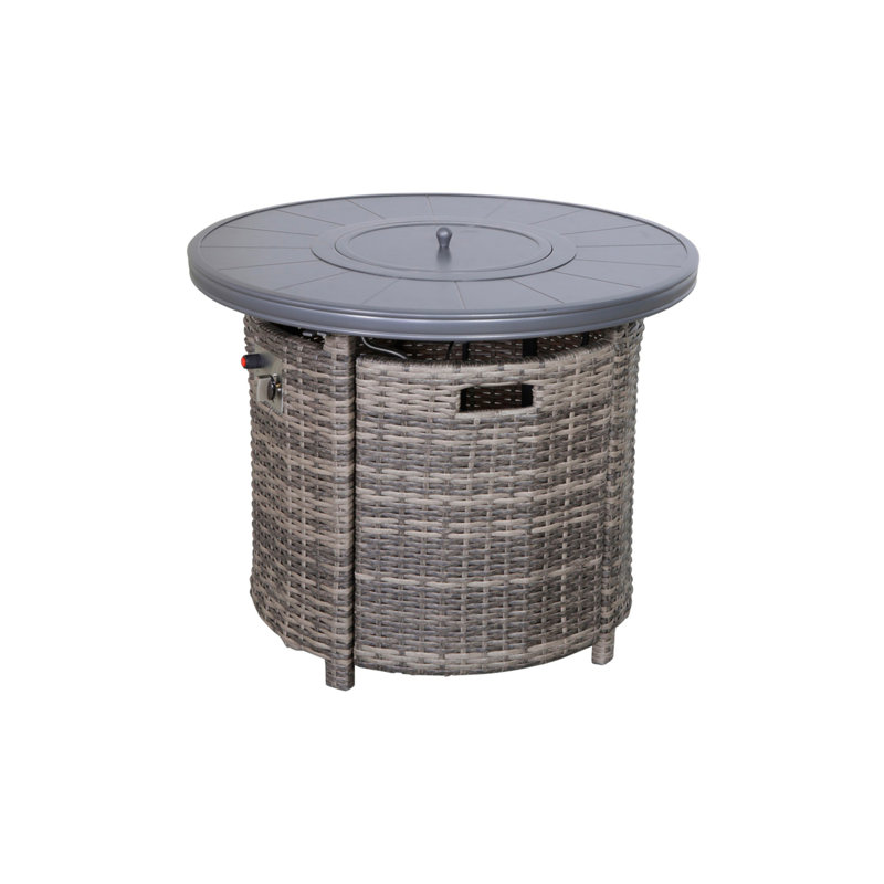 25" H X 32" W Aluminum Outdoor Fire Pit Table With Lid, Gray Mix