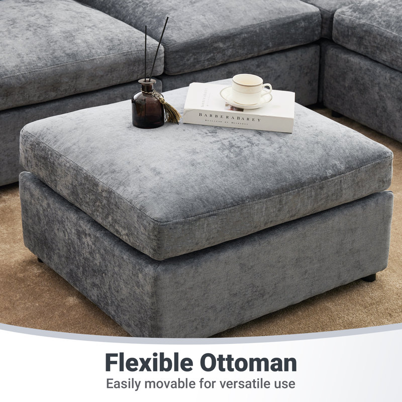 Canapé modulaire rembourré sans accoudoirs avec repose-pieds, Mélange de polyester gris