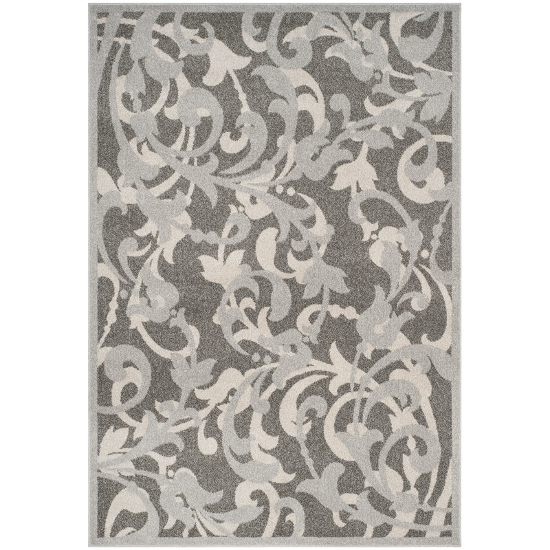 Ammundsen Floral Grey/Light Grey Area Rug, Rectangle 3' x 5'