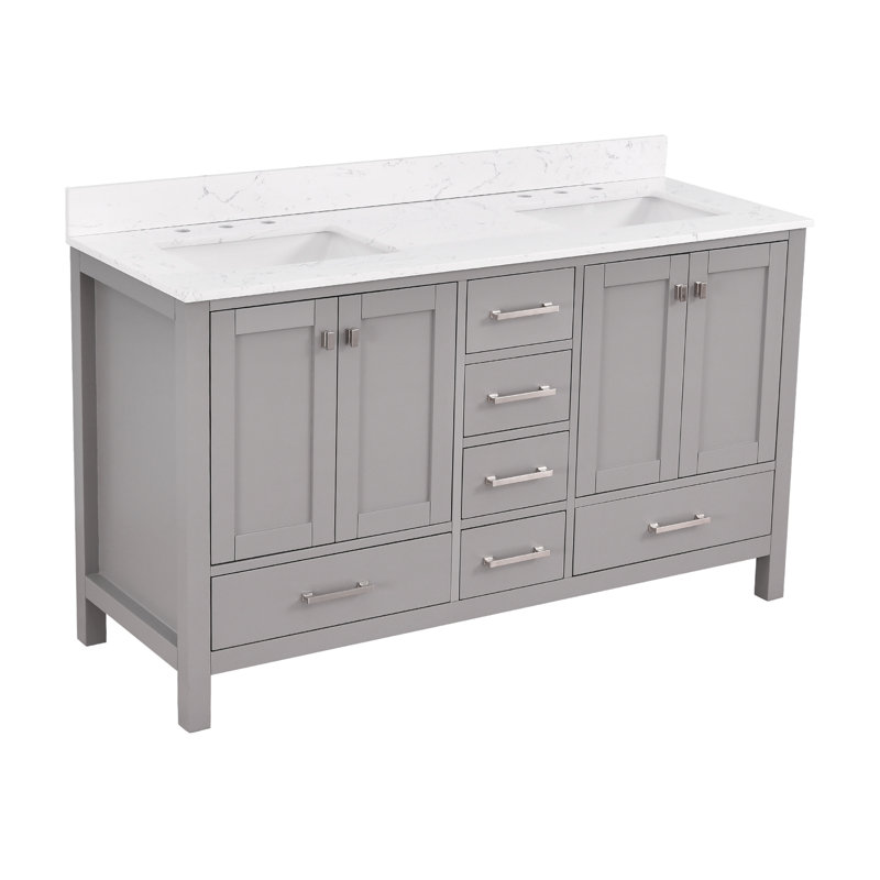 Render 60 In. Double Bathroom Vanity With Engineered Top, Gray, 60"