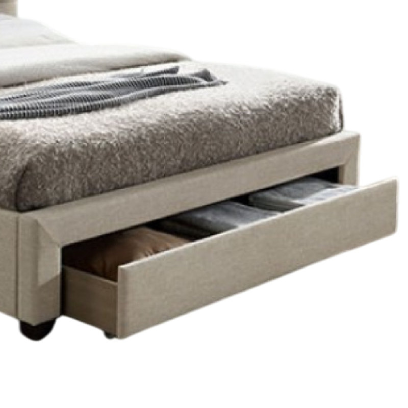 Lit Sya avec capitonnage à boutons et rangement sous le lit, Beige, Simple