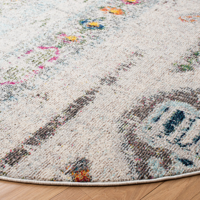 Felty Ikat Grey/Blue Area Rug, Round 6'7"
