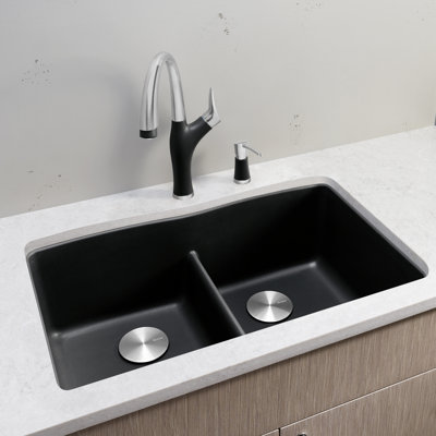 Diamond SILGRANIT 32" 50/50 Double Bowl Undermount Kitchen Sink with Low Divide - Anthracite